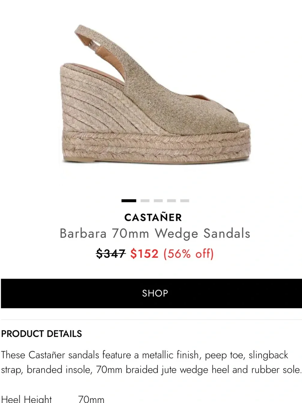 Castaner Metallic Gold Wedge Slingback Sandals